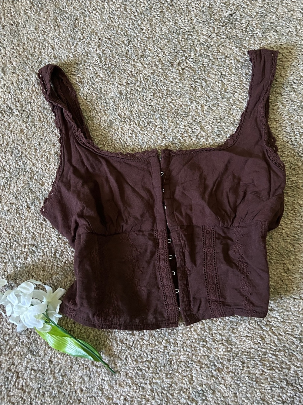 Brown Eyelet Lace Hook & Eye Tank